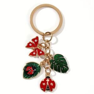 BAG CHARM Elegant Gold Keychain with Ladybug and Leaf Accents NIP